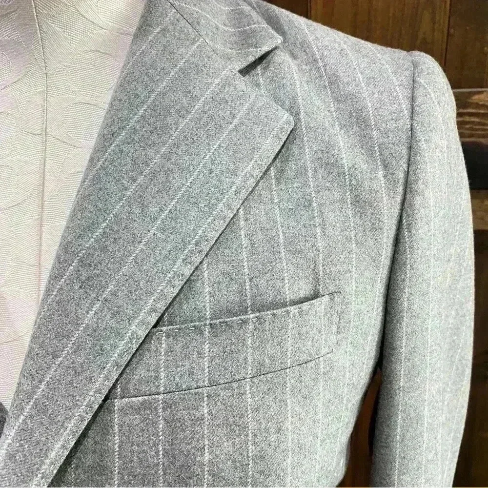 Ralph Lauren Purple Tag Wool 2 Piece Pant Suit Gray White Pinstripes Size 6/8